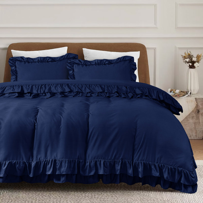 Jimi Microfiber Solid Colour Duvet Cover with Pillowcases Included, Single, Navy