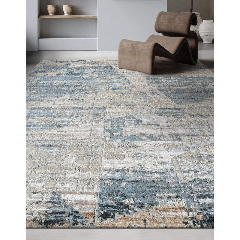 Tapis ivoire et bleu noué à la main de haute qualité, Rectangle 12 pi x 15 pi