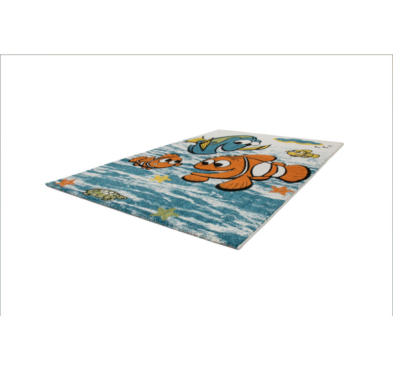 Tapis abstrait bleu / orange Howton, Rectangle 6 pi 3 po x 9 pi 3 po