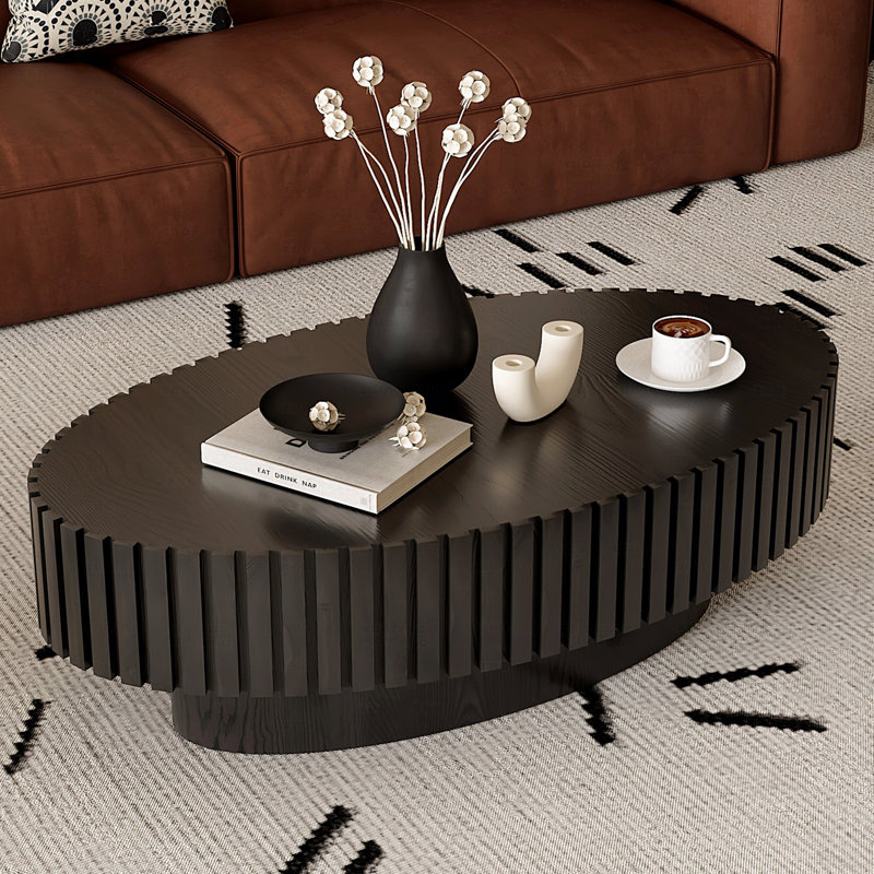 Table basse ovale en bois de forme ovale pour salon, Noir