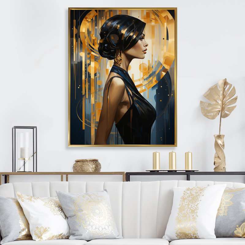 «Sapphire Woman Elegance I», art sur toile, Cadre flottant doré, 32" H x 16" W