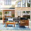 Ensemble de canapé d'extérieur à structure en bois avec coussins beiges Design exotique avec accessoires en métal robuste-1698164515