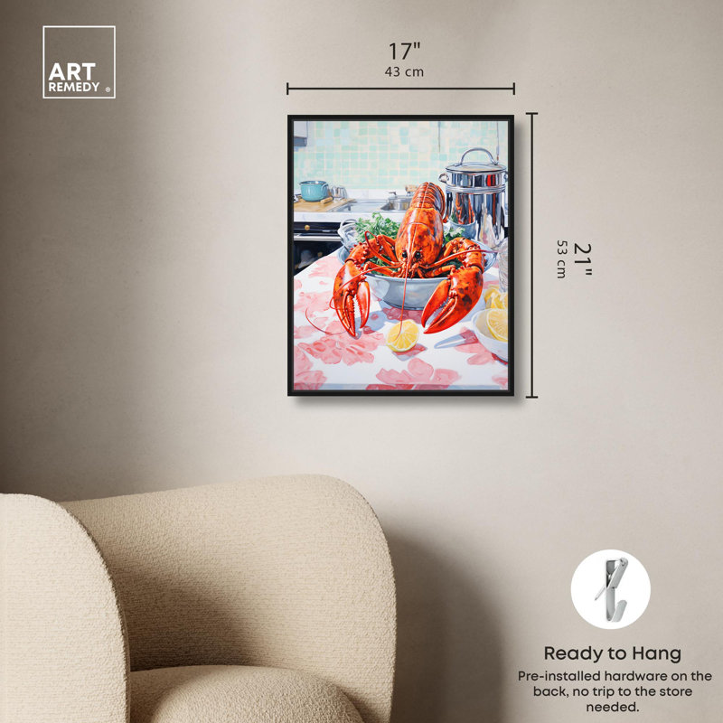 «Fine Lobster Canvas Summer» par Art Remedy, 21" H x 17" W, Cadre noir