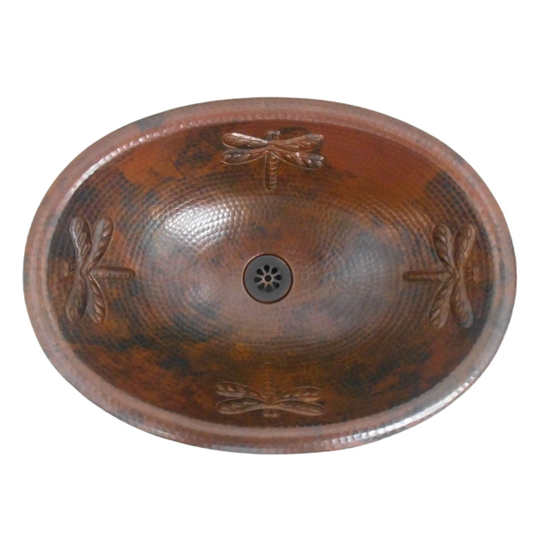 Lavabo de salle de bain ovale 19 "en cuivre avec motif libellule et bonde Daisy