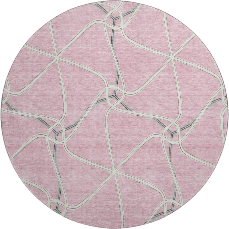 Premium Machine Washable Prisco Pink Rug, Round 8'