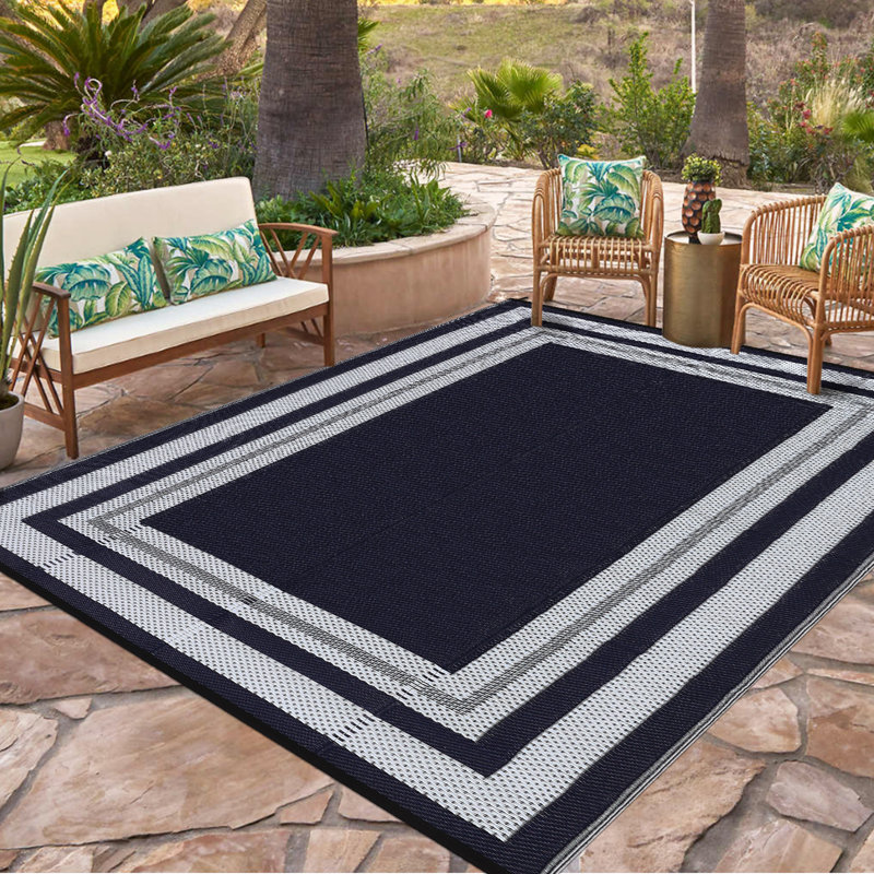 Outdoor Rug 9x18ft Waterproof Outdoor Furniture Reversible - Modern Washable Plastic Straw Carpet - For Patio, RV, Camping, Deck, Porch, Balcony, Backyard, Picnic, Beach - Blue