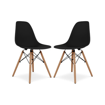 Modholic Eiffel Chair With Wood Legs, Black (Set Of 2)