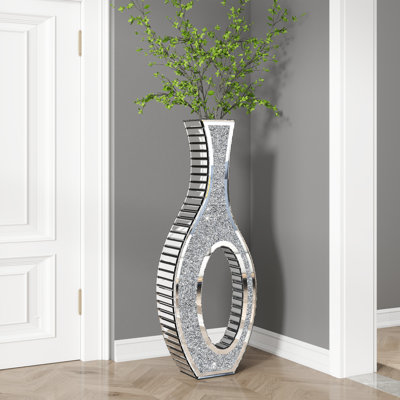 30" Crystal Glass Floor Vase Crushed Diamond Inlay Home Decor