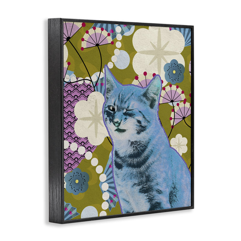 Pop Art Wow Kitty, estampe numérique, design par BigBadMullet, H 14 po x l 11 po, Giclée encadrée noir minuit