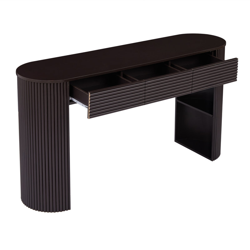 Retro Console Sofa Table With 3 Drawers, 1 Table-Leg Shelf, Espresso Wood