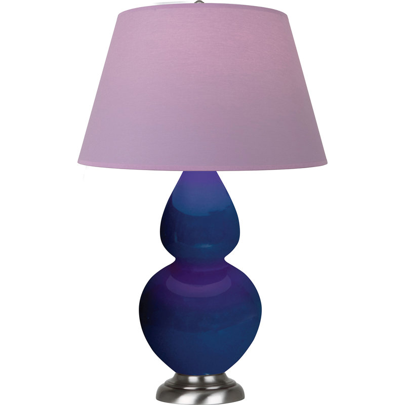 Lampe de table double gourde en céramique, Lavande / prune, Cobalt émaillé / argent antique, Argent argent