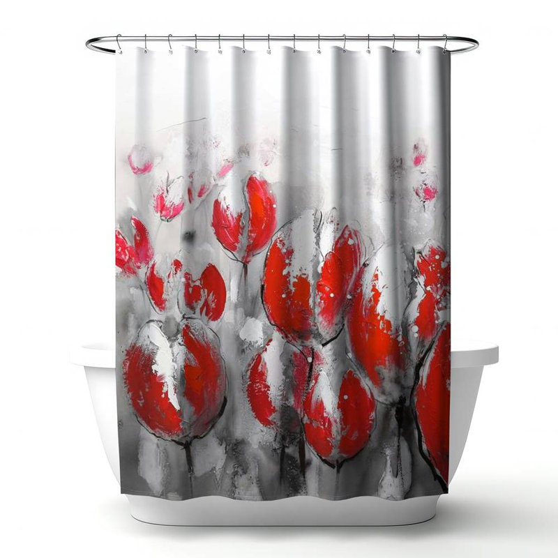 Floral – Polyester Shower Curtain, Dye Sublimation Print, 71" W × 74" L
