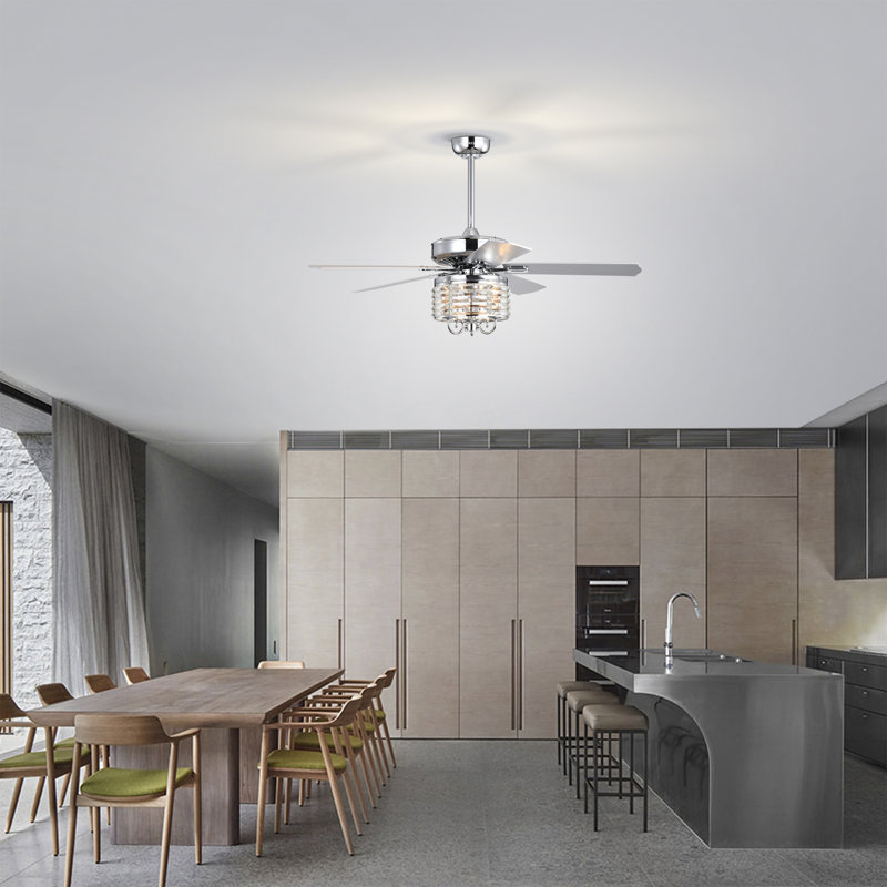 Leday 52'' Ceiling Fan with Light Kit, Chrome Polished