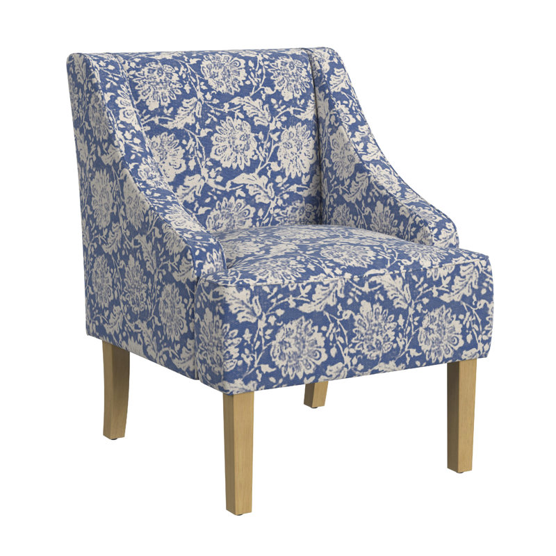Chaise d'appoint Yolu, imprimé floral classique, polyester bleu et blanc