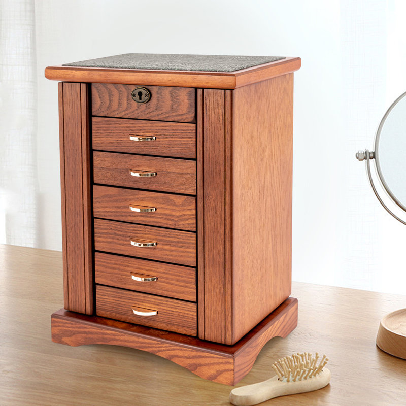 7-layer Large Volume Jewelry Box With Mirror, Walnut Wood