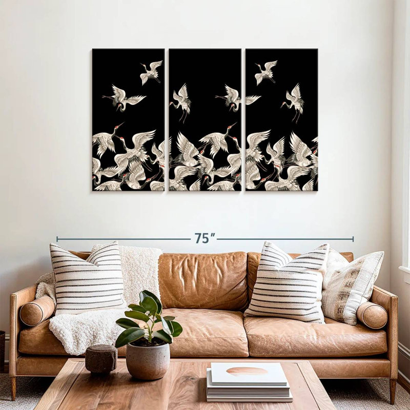 Brampt White Japanese Cranes, 36" H x 57" W