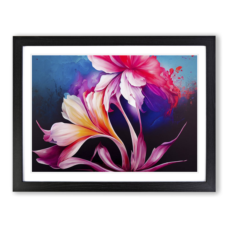 Fierce Modern Flowers Abstract 1 Piece Single Picture Frame Painting, 25cm H x 34cm W x 2cm D, Black Framed