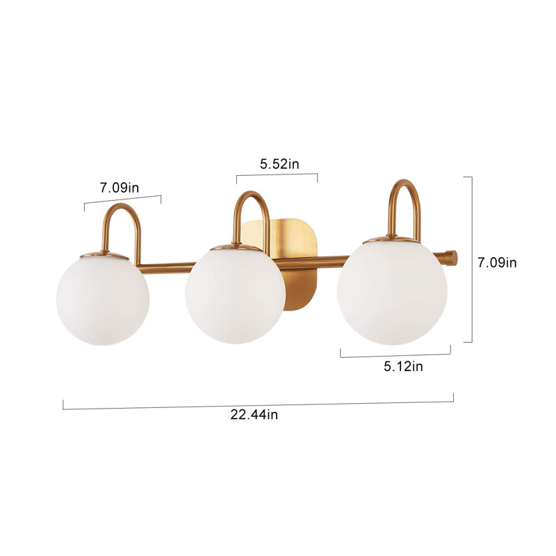 3 Lights Brushed Brass Frame And Milk White Glass Globe Shade Wall Sconce Lighting Bath Vanity Lights Bar Over Mirror (Exclude G9 Bulb)