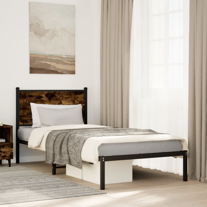 Borough Wharf Metal Bed Frame Without Mattress, Smoked Oak, 120 x 190 cm