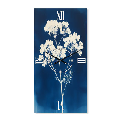 Horloge murale décorative florale « Dentelle de la Reine Anne en bleu I », imprimée sur métal