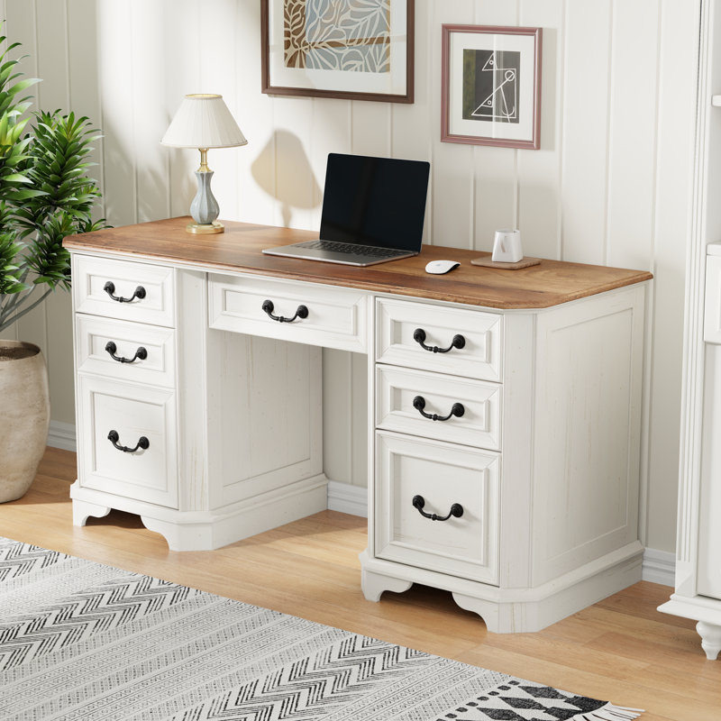 59” Executive Office Desk With Storage,Wood Home Office Computer Desk With Charging Station,File Drawers And Storage Cabinet