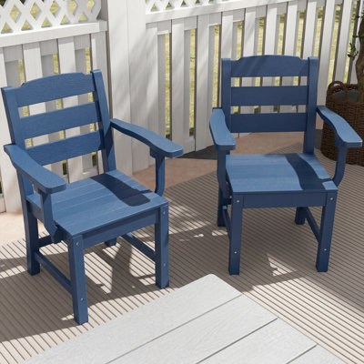 Chaises d'extérieur larges en résine toutes saisons avec accoudoirs, bleu