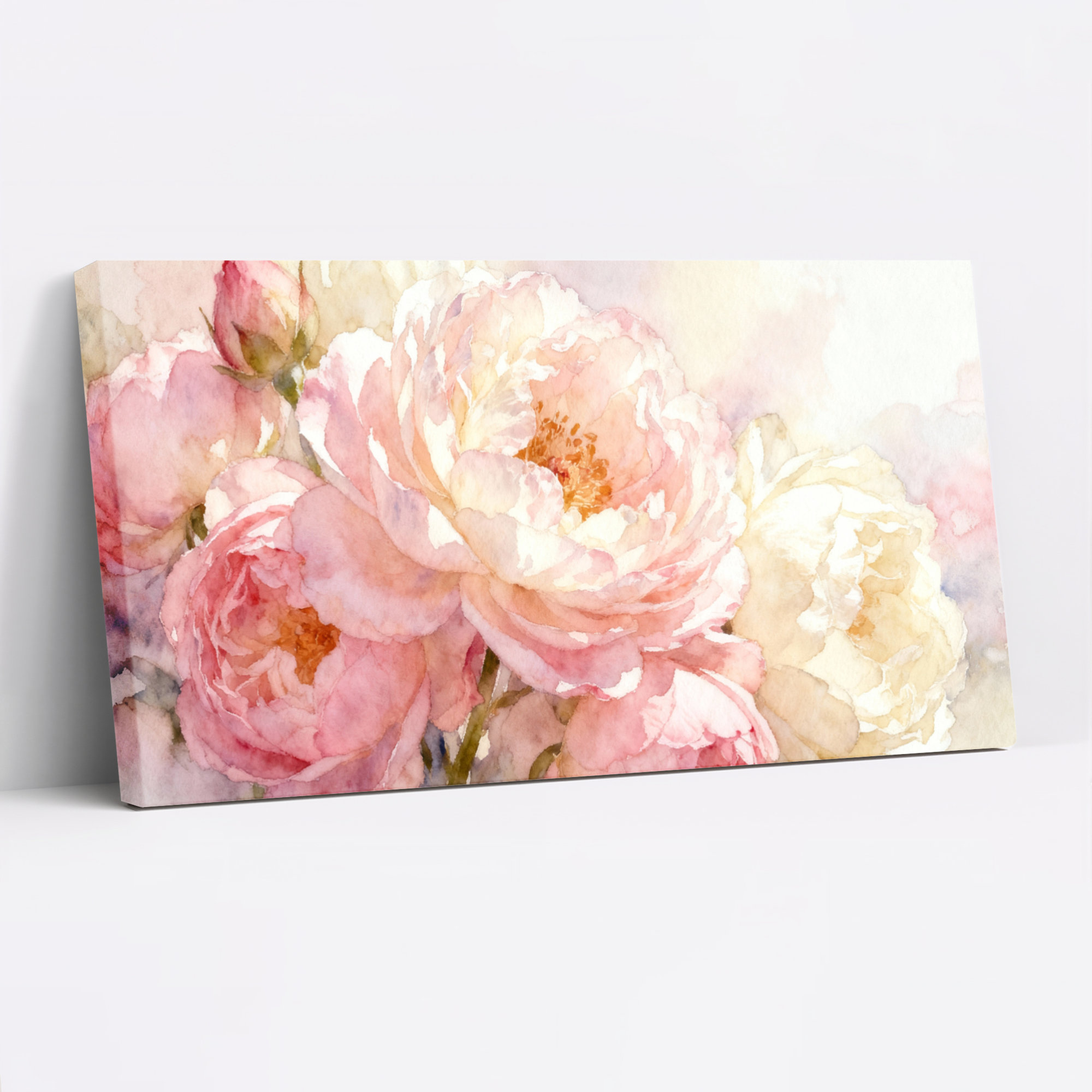 Red Barrel Studio® Watercolor Peony Floral Canvas Wrapped Wall Art Oil ...