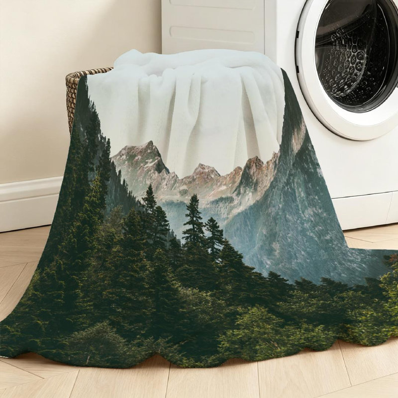 Jeté en molleton vert flanelle ultra doux, forêt de conifères et imprimé recto, Throw 30" x 40"