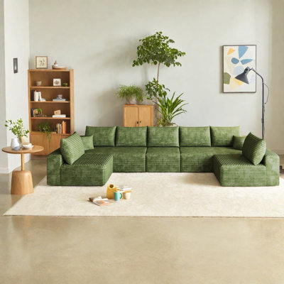 Canapé d'angle moderne en velours côtelé pelucheux de 422 cm (166 pouces) en forme de U, sans assemblage requis.