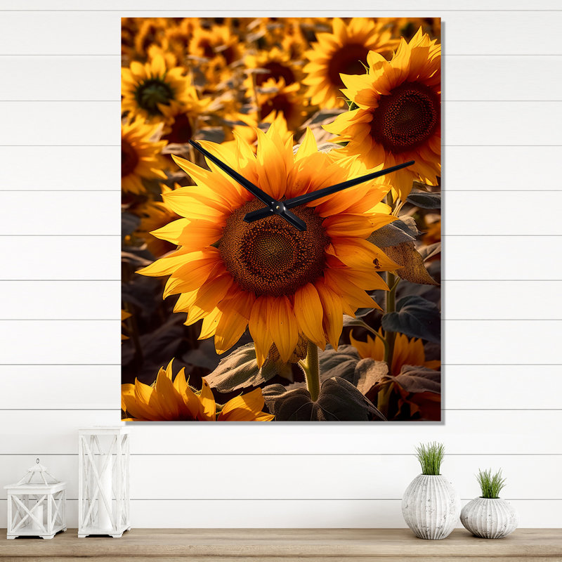 Horloge murale moderne tournesol au coucher du soleil III, Grand