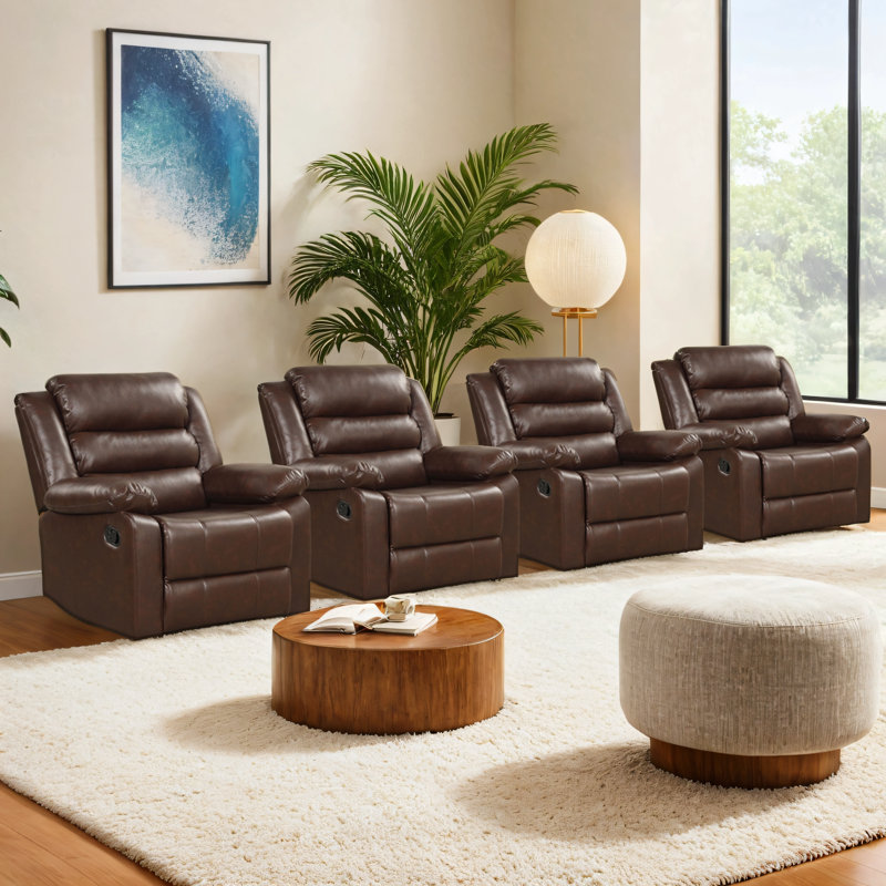 36.6'' Wide Modern Super Soft Faux Leather Manual Recliner With Padded Armrests(Set Of 4), Brown
