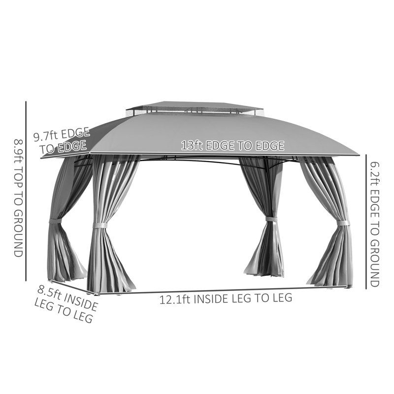 Gray Steel Frame Patio Gazebo with Double Vented Roof
