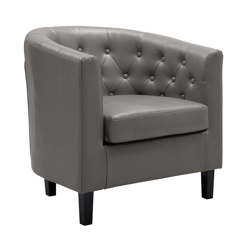 Cecelie Upholstered Barrel Chair, Tufted Faux Leather Barrel Chair, Stylish Upholstered Accent Chair for Living Room