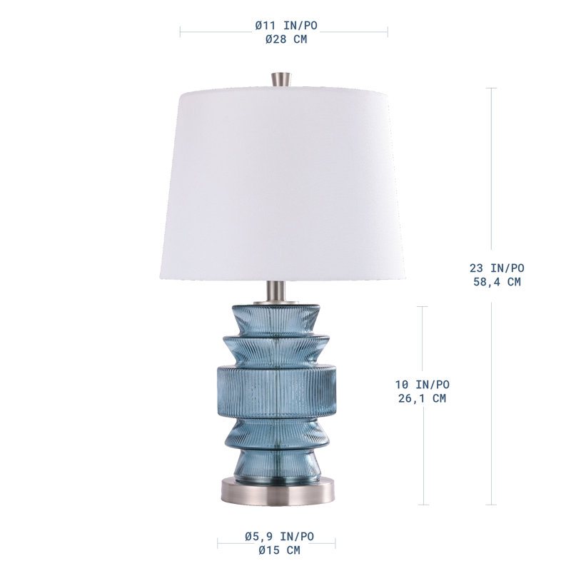  Lampe de table décorative en verre cannelé - Verre teinté contemporain de 23 po avec base en métal et abat-jour conique