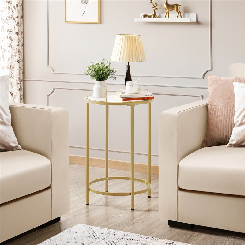 Table d'appoint ronde avec plateau en verre, Doré
