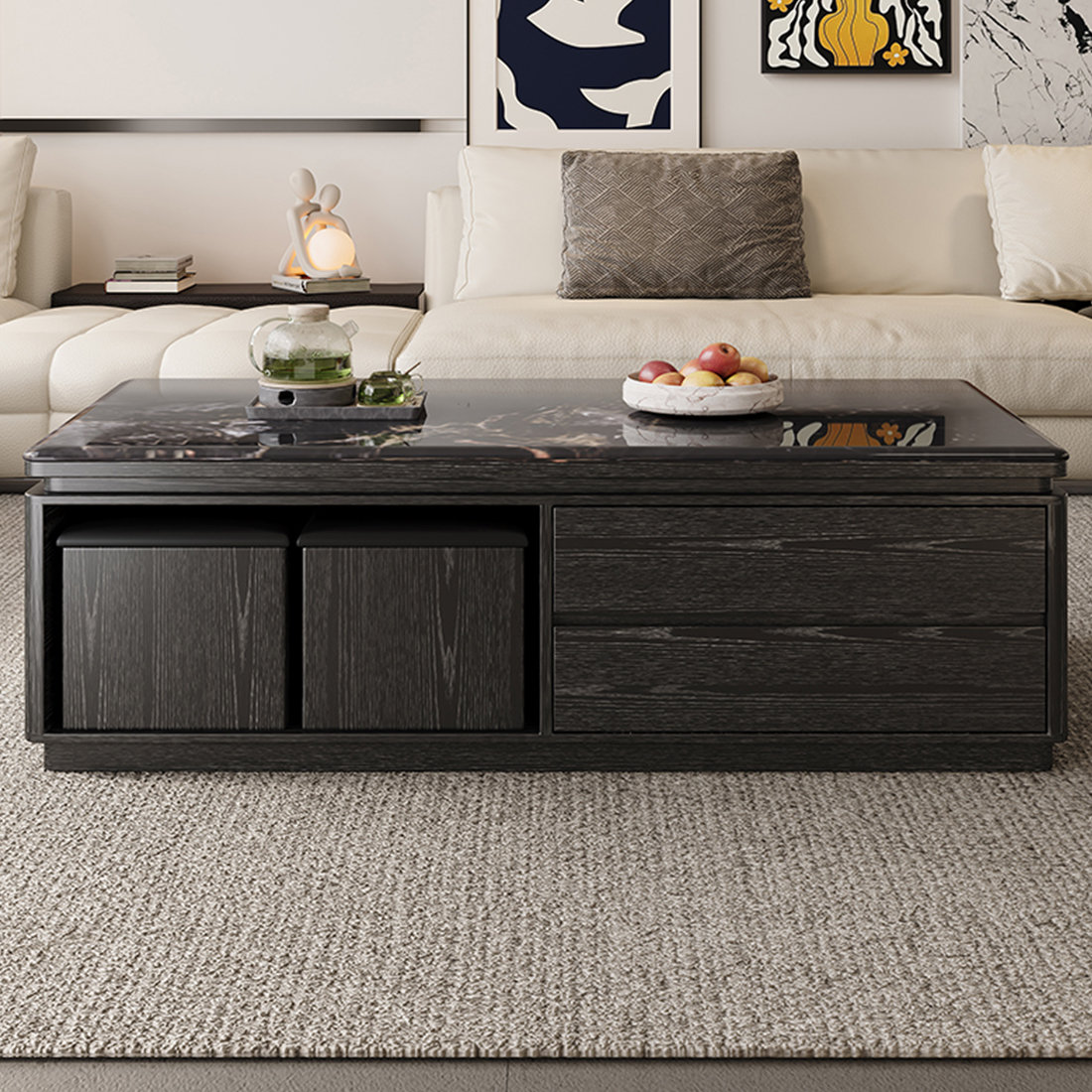 Orren Ellis Modern Coffee Table with Storage Ottomans | Wayfair, image size:1100x1100