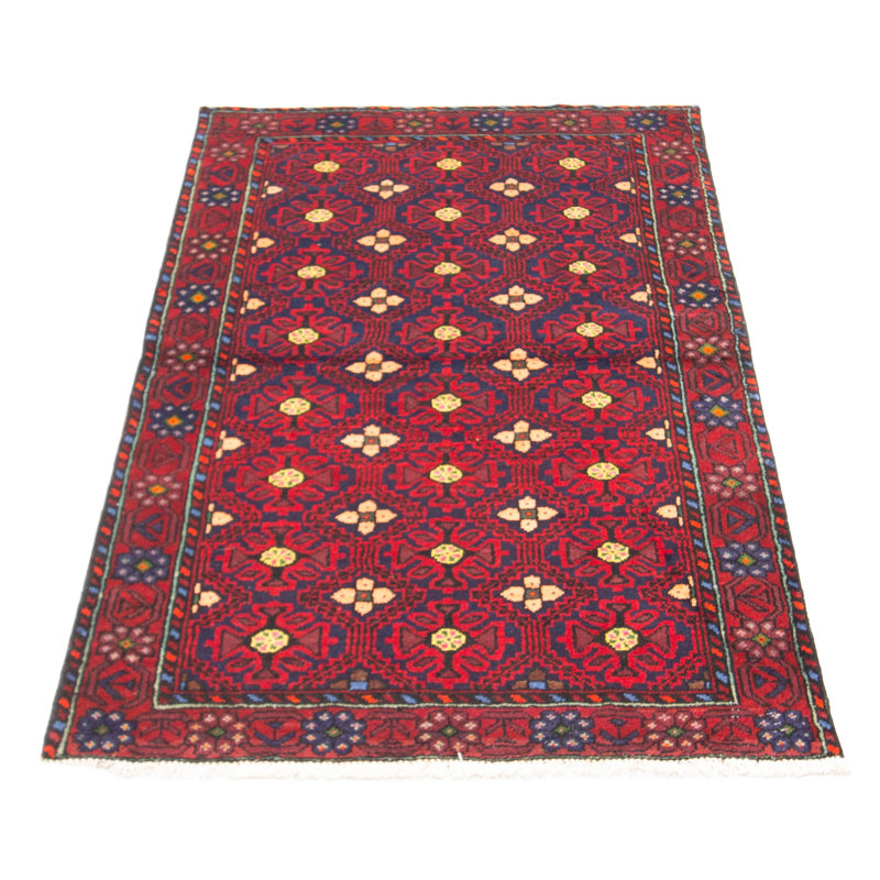 Tapis rouge en laine noué à la main de conception unique 3 pi 10 po x 6 pi 5 po nouvel âge Royal