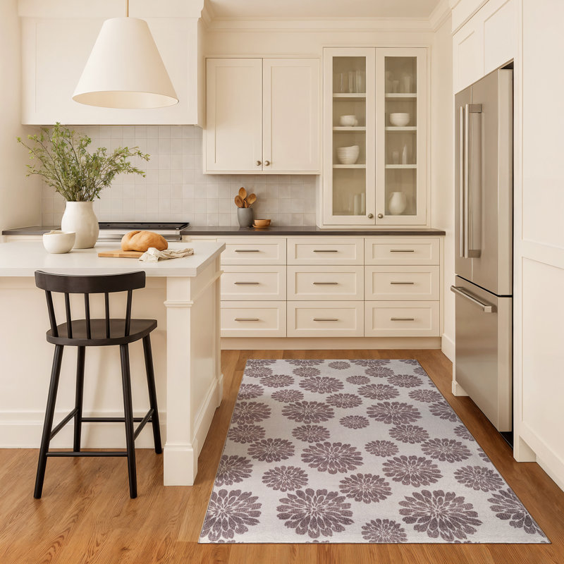 Tapis intérieur antidérapant lavable à la machine, motif floral, couleur noyer, Brown, 3 pi 3 po x 5 pi