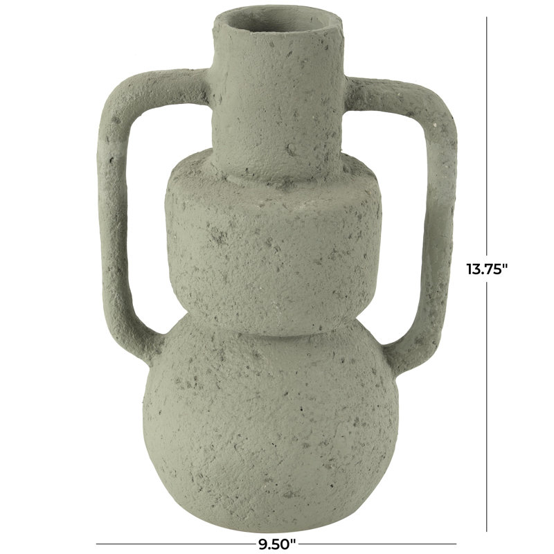 Paper Mache Abstract Textured Decorative Vase with Squared Handles, 13.75" H x 9.5" W x 7" D