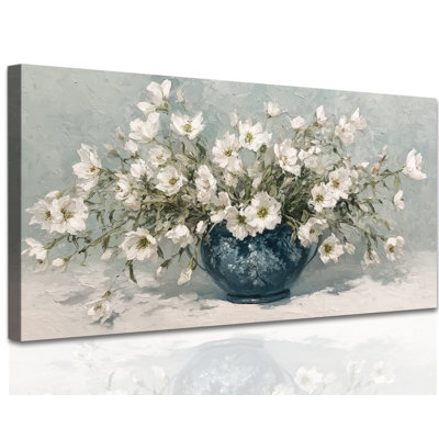  Flower Canvas Wall Art, Rustic Country Botanical Artwork Decor, Vintage Still Life Pictures, Serene Floral Painting Print for Bathroom or Bedroom Canvas Wall Decor Embellishment, 12x24 inches