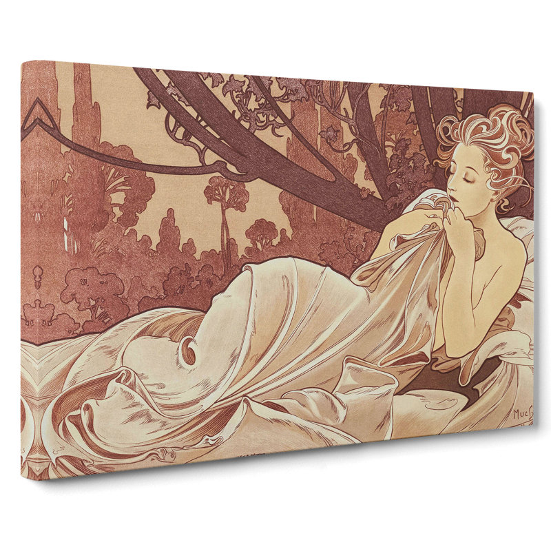 Dusk by Alphonse Mucha - Wrapped Canvas, 50cm H x 76cm W x 3cm D