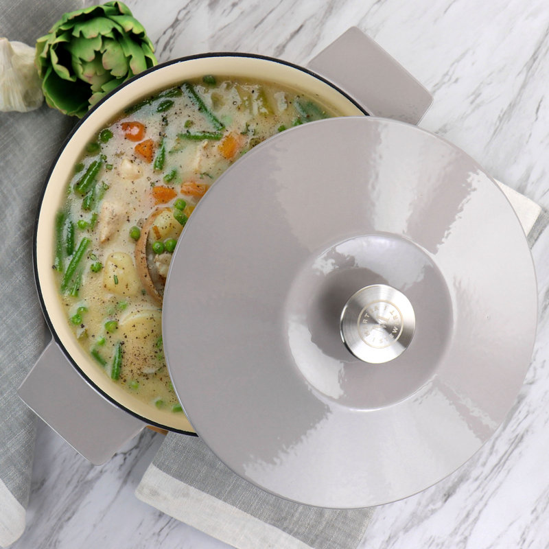 Warm Grey Enameled Cast Iron 5 Quart Dutch Oven with Lid