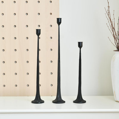 Set Of 3 Black Iron Taper Candle Holders