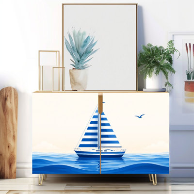 Buffet étroit de 35,4 po de largeur - armoire de rangement d'appoint à 2 portes avec voilier Calm Blue Ocean