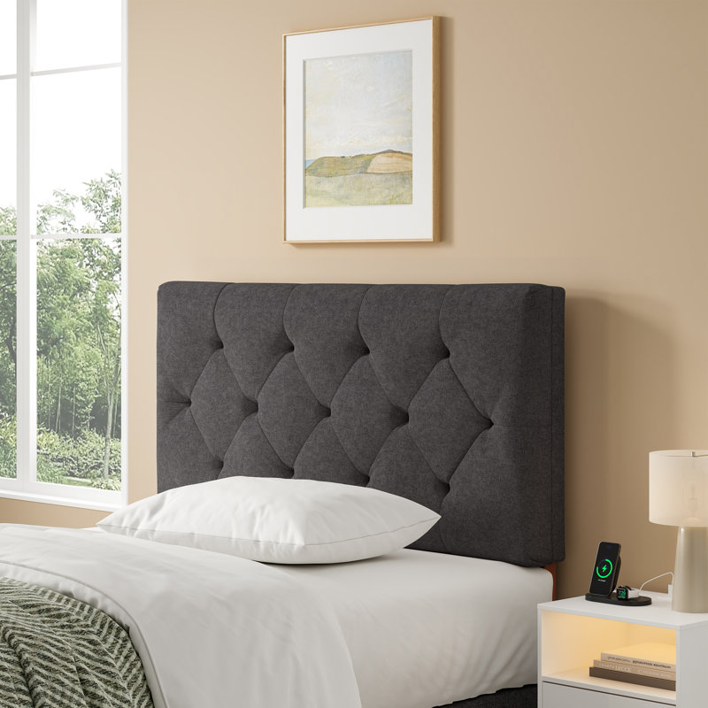 Tête de lit tapissier à hauteur réglable , Beige, Lit simple