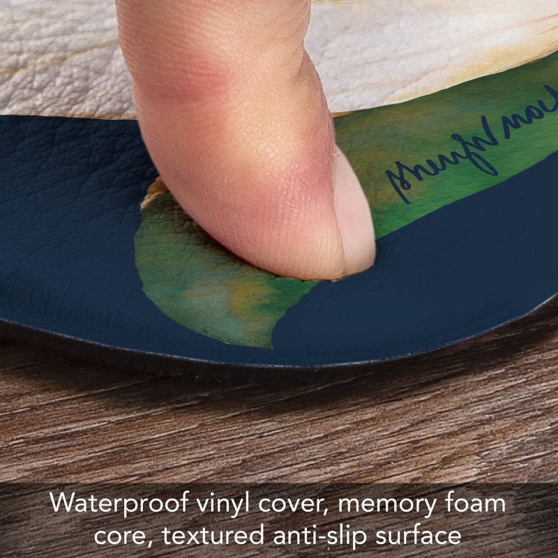 Magnolia Motif Navy and White Vinyl Comfort Kitchen Floor Mat