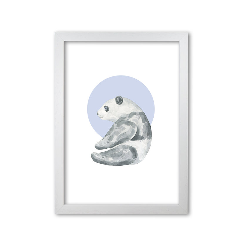 Watercolour Panda With Blue Circle - Painting, White Grain Frame, 30 cm H x 21 cm W x 5 cm D