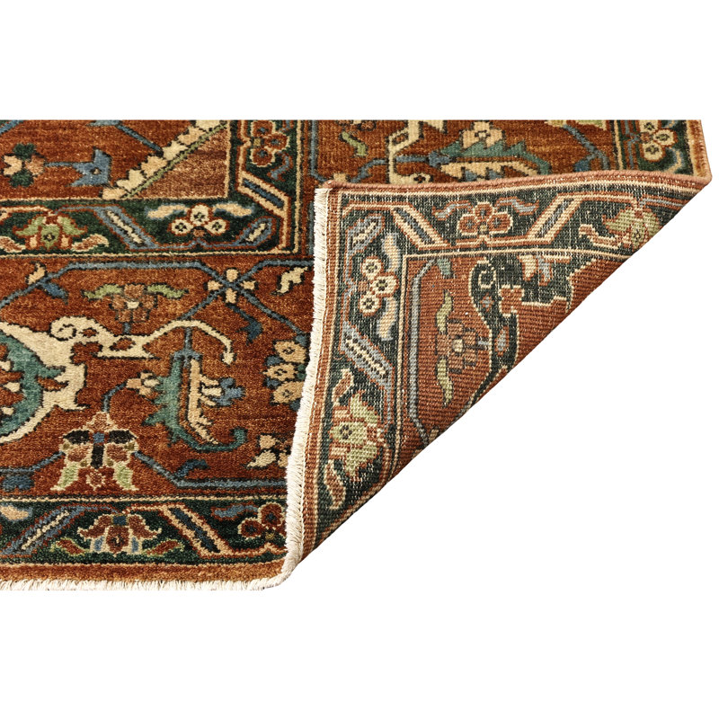 High-Quality Hand-Knotted Rust Area Rug, Rectangle 9' x 12'