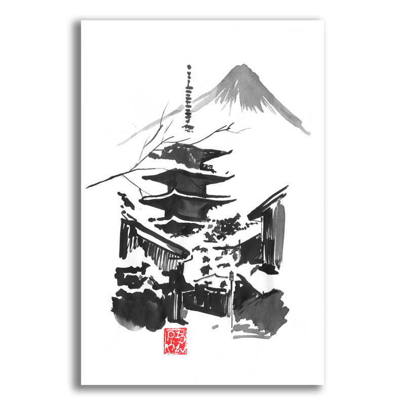 «Fuji San And Temple» par Pechane, H 16 po x l 12 po x P 0,13 po