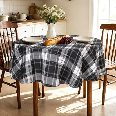 1 Piece Waterproof Round Tablecloth Printed Checkered Pattern